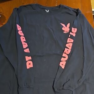 Playboy Mens Black and Pink Long Sleeve Shirt